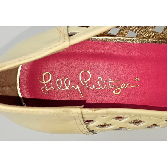 Lilly Pulitzer Women's Ivory Leather Resort Chic Basketweave Sandals Sz 8.5 2315 - Picture 11 of 16